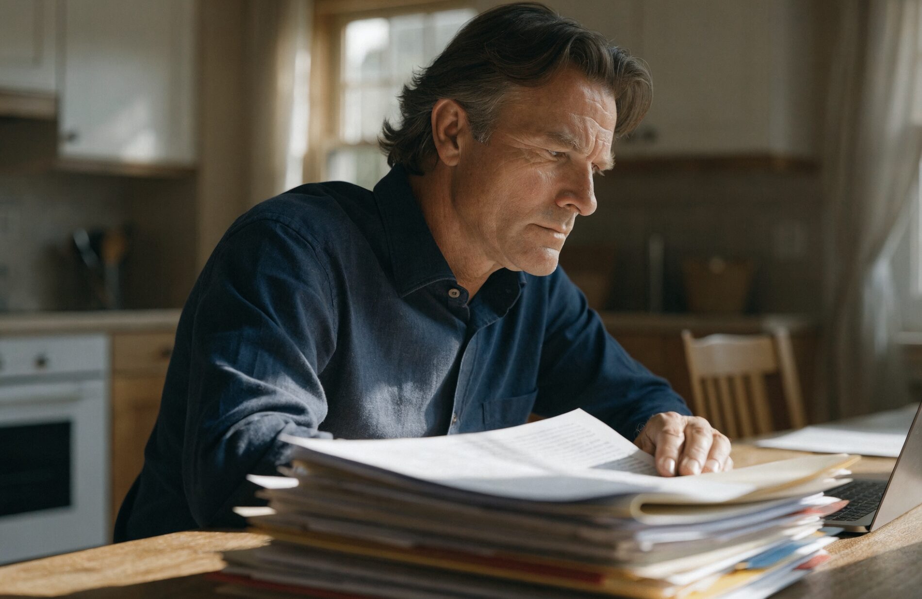 A homeowner reviewing their property tax assessment paperwork at home